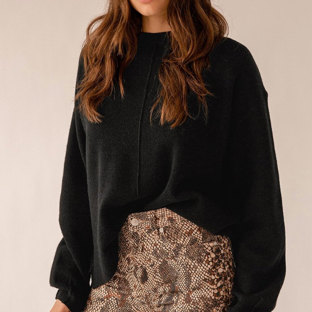 Lulu's Warm Moments Black Knit Oversized Sweater